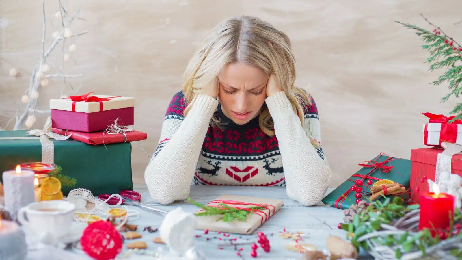a woman stressed abut the holidays