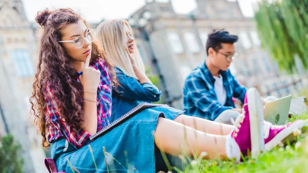 college students studying outside