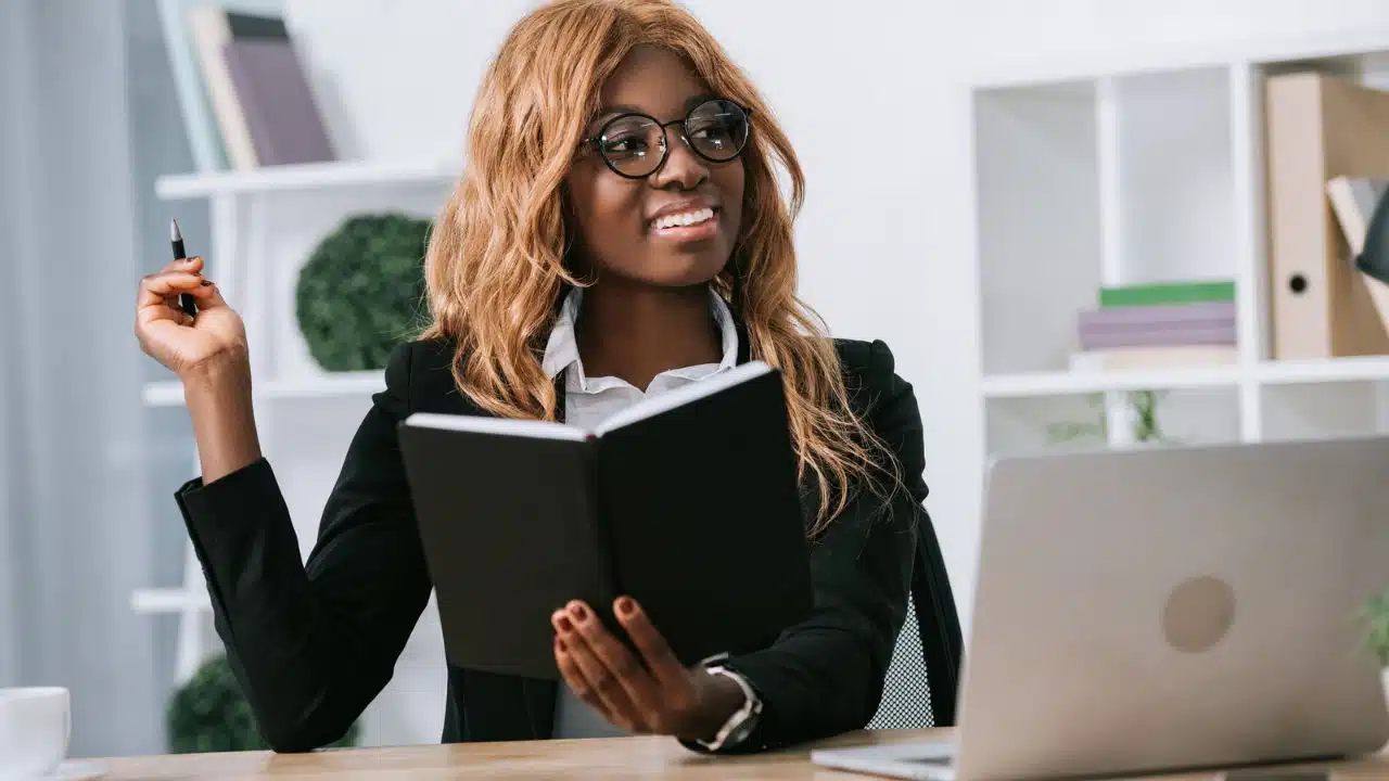 businesswoman working at her desk on a laptop