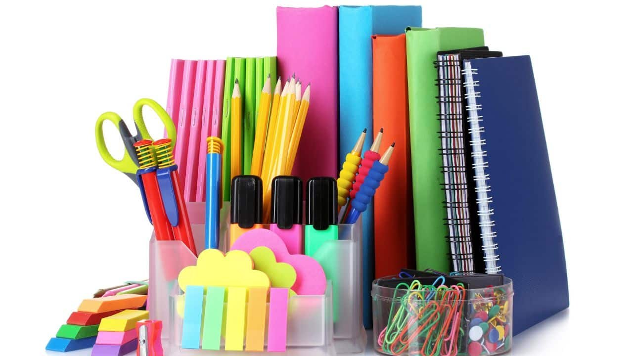 bright colored stationery and books