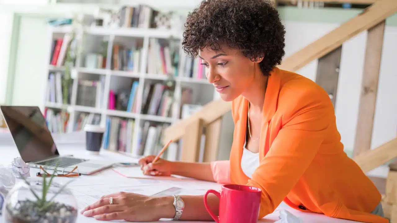 woman working on project at home