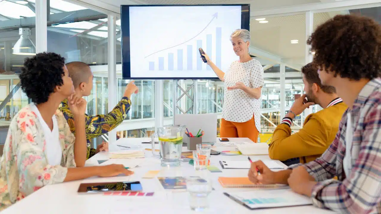 woman giving presentation in meeting