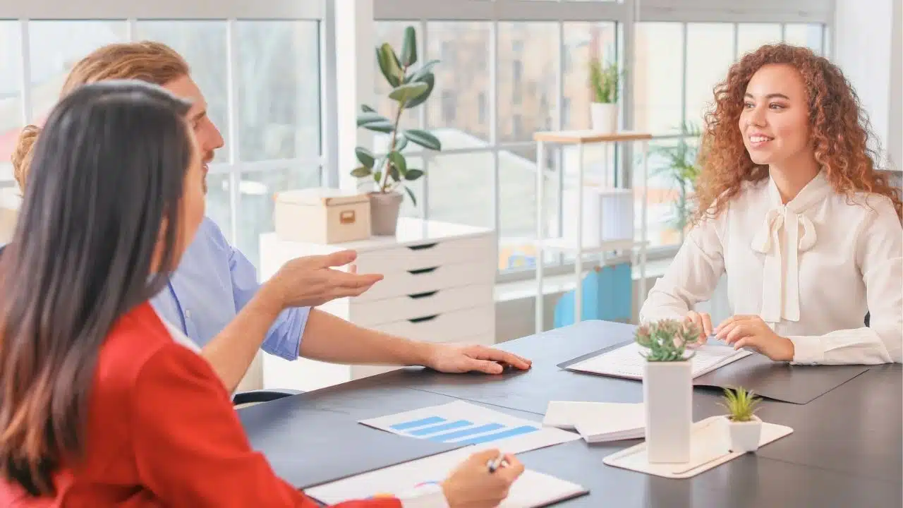 coworkers in meeting in office