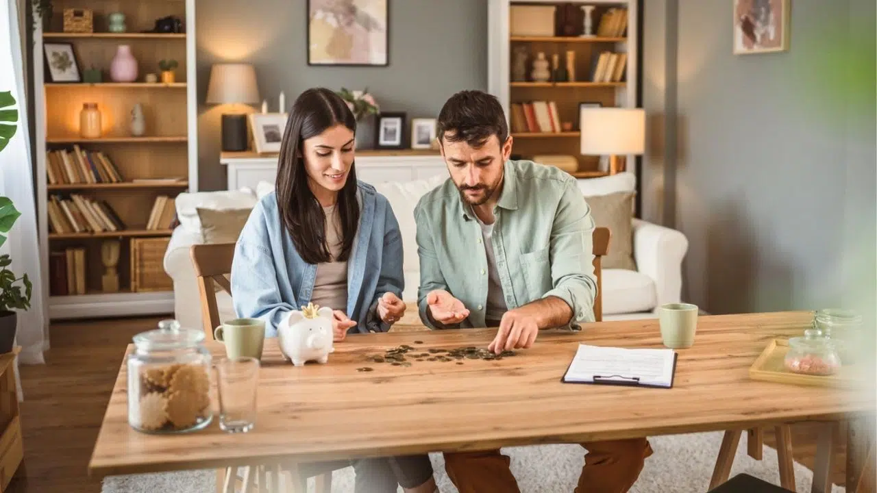 couple at home counting change