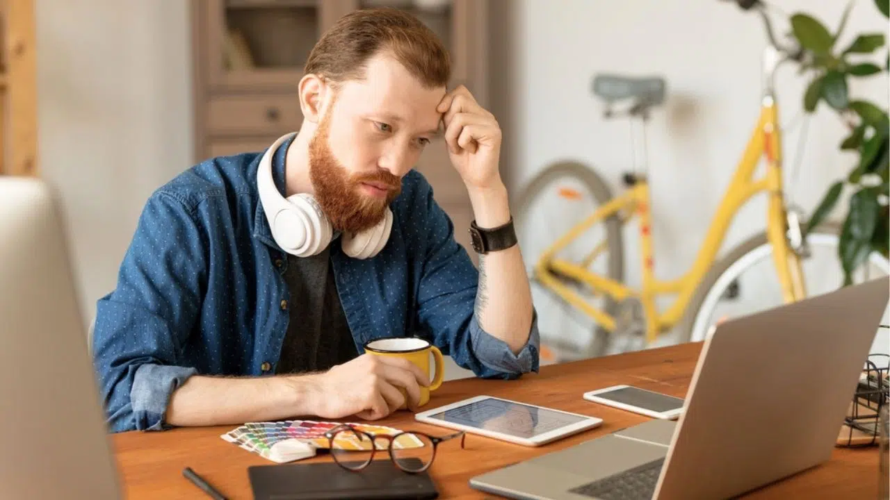 stressed man working from home